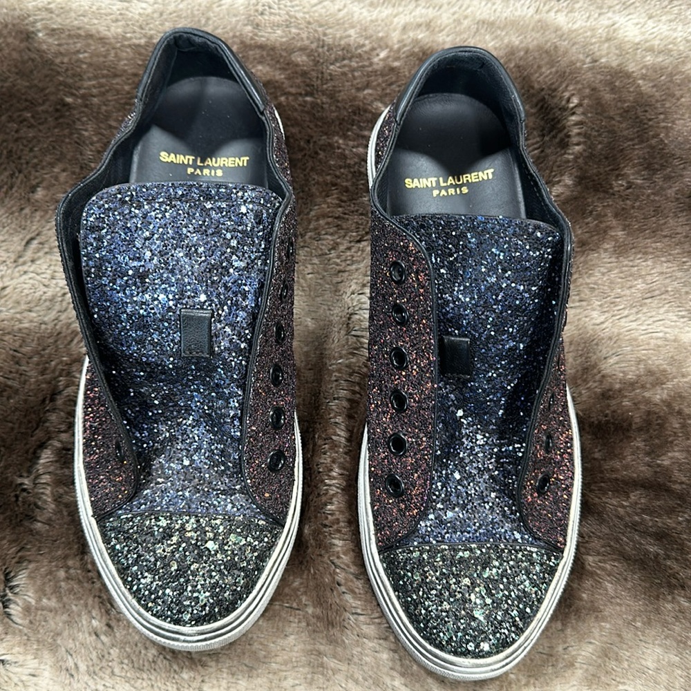 Saint Laurent PARIS Women’s Bedford Low Glitter Midnight $630 Size 7 No Laces